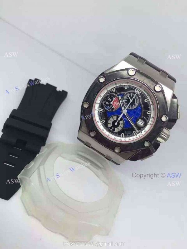 High Quality Copy Audemars Piguet Grand Prix Blue Face Black Rubber Swiss Mens Watch