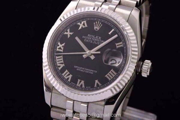 ROLEX DATEJUST SWISS ETA3135 WATCH SS BLACK ROMAN