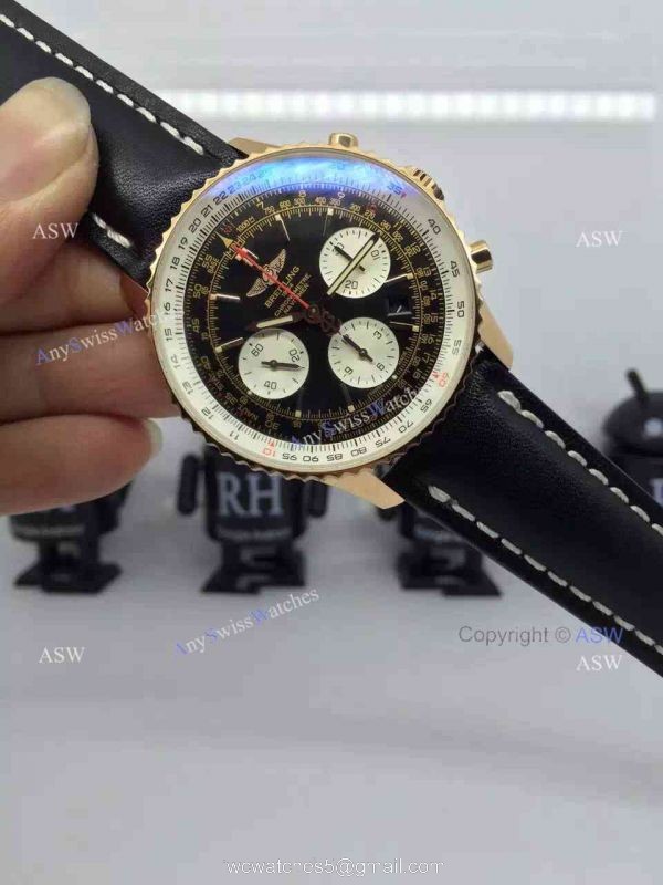 Swiss Replica Breitling 1884 Chronometre Navitimer Watch Rose Gold Case Black Dial
