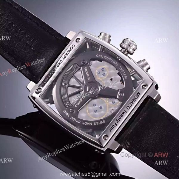 Tag Heuer Monaco Calibre 12 Replica Watch SS Black Red/Blue Line Dial