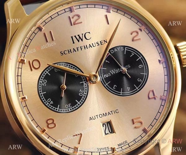 IWC Portuguese Black Face Rose Gold Watch 7 Days Power Reserve