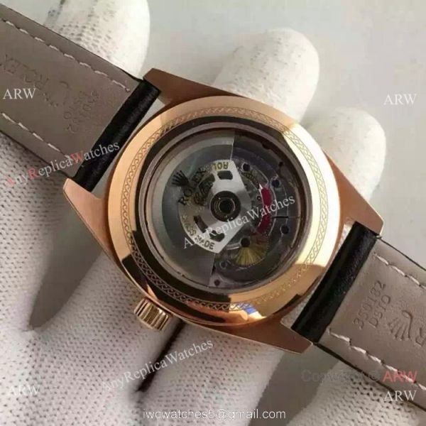 Swiss Replica Rolex Cellini Danaos Replica Watch Rose Gold Black Leather Strap