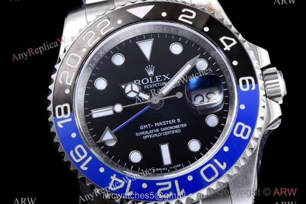 JF Factory Real Swiss ETA2836 Rolex Batman Replica Watch GMT-Master II 40mm