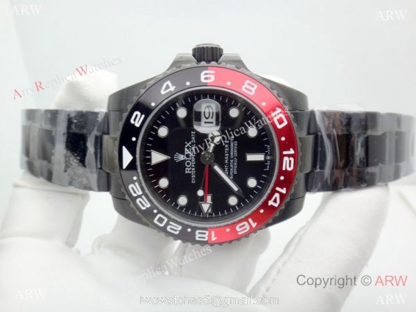 All Black Rolex Replica GMT-MASTER II Watch / Red Black Ceramic Bezel