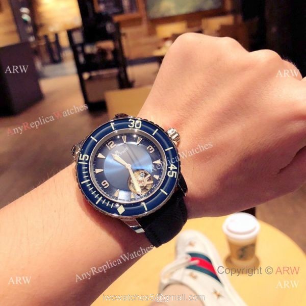 New Copy Blancpain Fifty Fathoms Tourbillon Watch SS Blue Dial SWISS QUALITY
