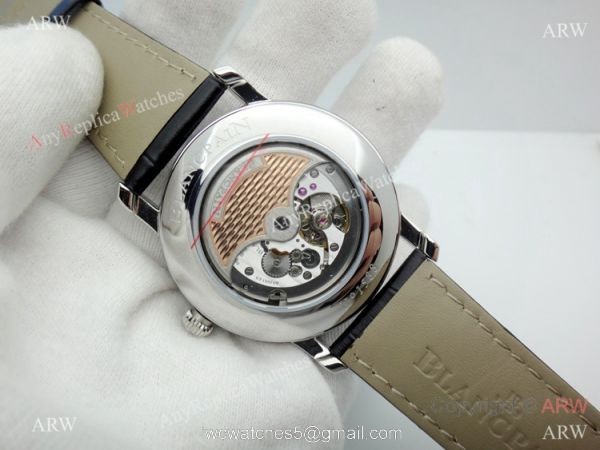 Copy Blancpain Moonphase and Perpetual Calendar Watch White Dial Black Leather Band