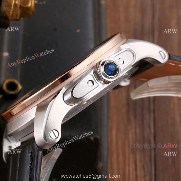 Replica Cartier Calibre de Cartier Men Watches SS Black Leather Strap