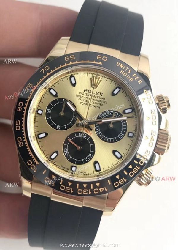 Copy Daytona Gold Case Black Rubber watch / AR Factory rolex watch