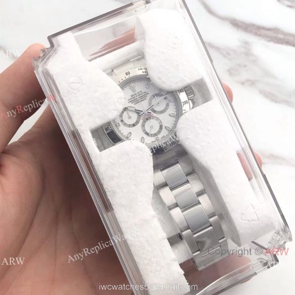 Swiss replica Rolex Daytona 904L Stainless Steel White Face Watch AR Factory Daytona