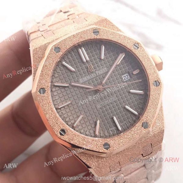 JF Factory Replica Audemars Piguet Frosted Rose Gold Gray Face 41mm Watch