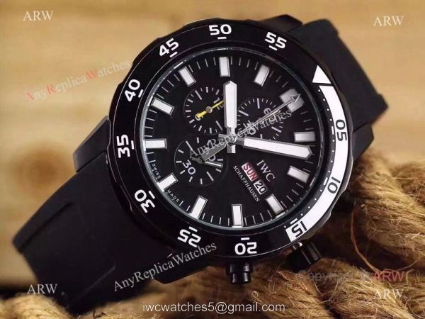 New Replica IWC Aquatimer Chronograph Watch Black Case Rubber Strap