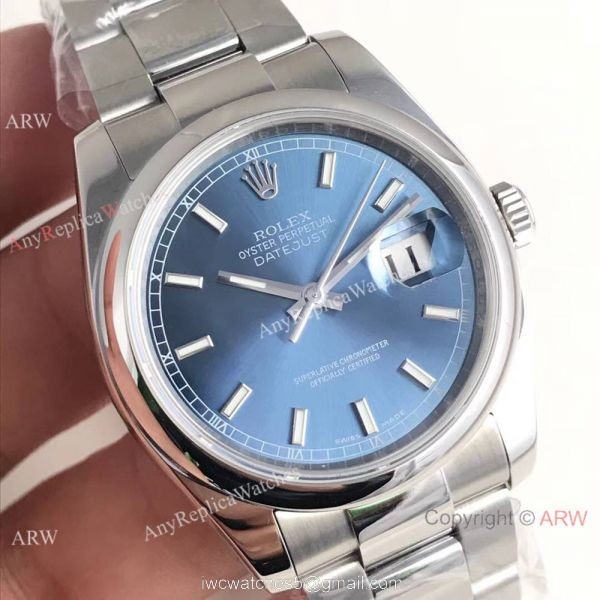 AR Factory Copy Rolex Oyster DateJust SS Blue Face Watch SWISS 3135