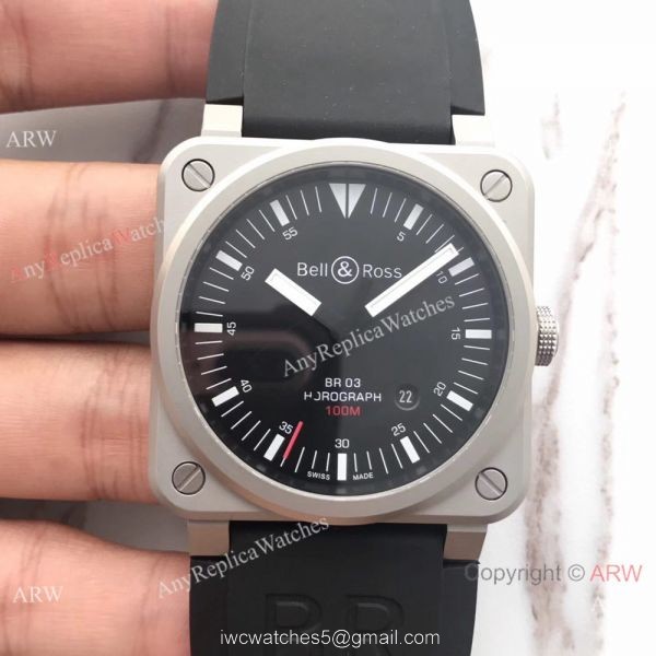 Swiss Fake Bell Ross BR03 100M Frosted Case watch Black Leather Band
