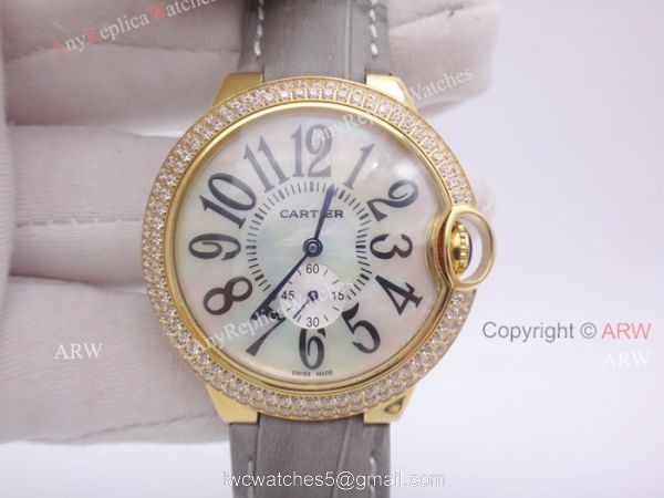 Cartier Ballon Bleu Gold Case Diamond Bezel Womens Fake Cartier Watch