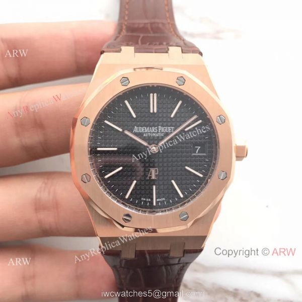 New Style Replica Audemars Piguet Extra Thin Watch Brown Leather Strap White Dial