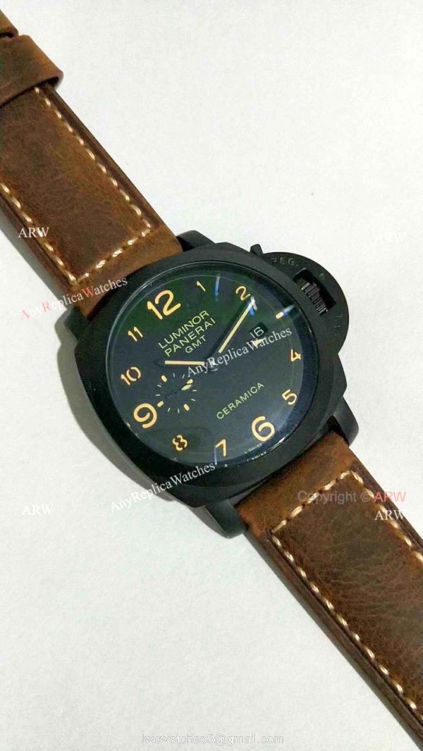 Copy Panerai PAM 441 Luminor GMT Ceramica Watch Black Case