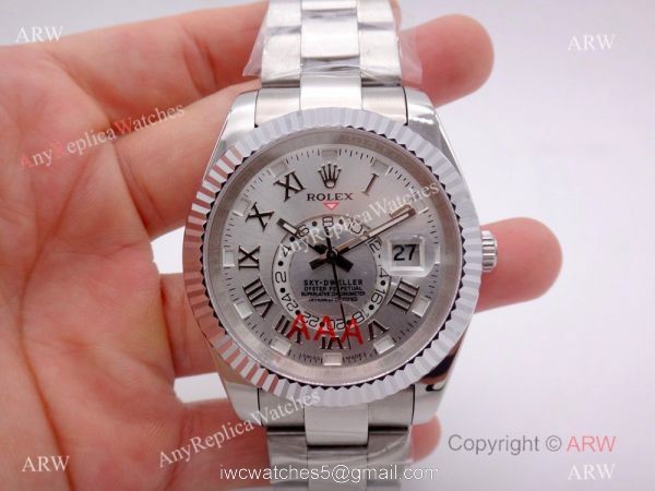 Stainless Steel Silver Dial Rolex Sky-Dweller 326939w Copy Watch w/ Working Time Zone