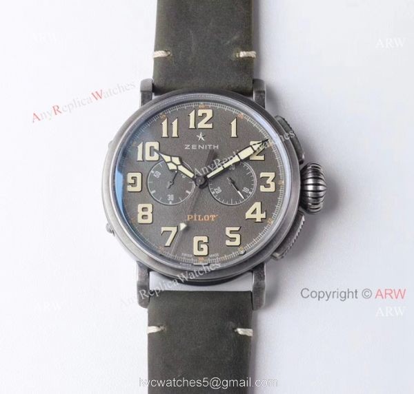 AAA Swiss Grade Replica Zenith Pilot Type 20 Extra Special Chronograph Dial Green Leather Band Watch