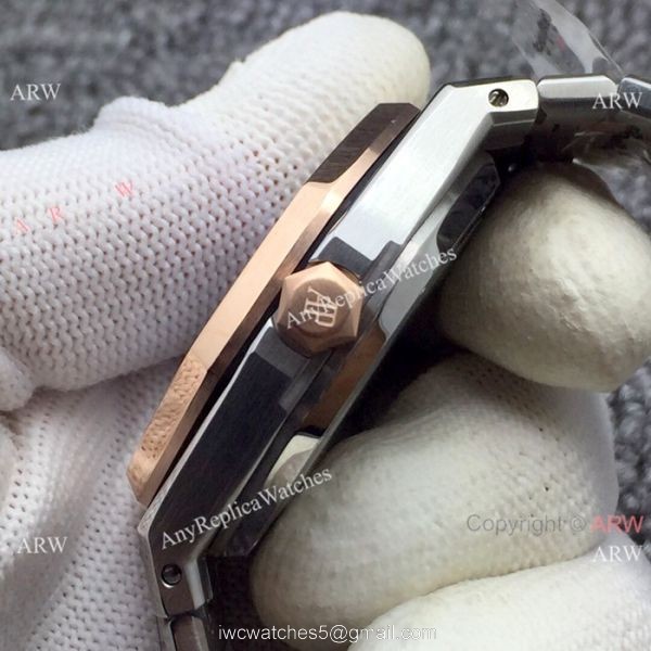 Newest Fake Audemars Piguet Royal Oak Watch Two Tone Rose Gold Silver Dial
