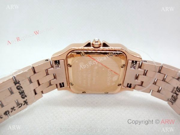 Panthere De Cartier Replica Watches Rose Gold Dark Red Dial