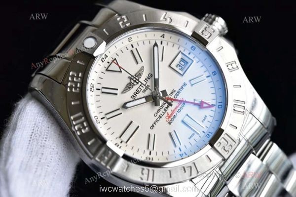 Copy Breitling Avenger II GMT Swiss 2836 Watch Stainless Steel White Dial