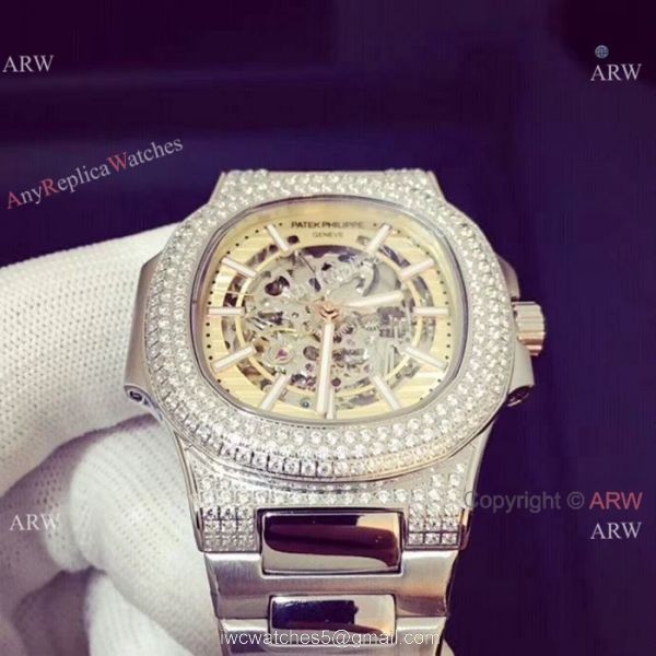 Copy Patek Philippe Nautilus Ice Out Watch Stainless Steel White Hollow