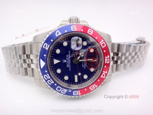 Stainless Steel Blue Face Rolex GMT Master II Pepsi Replica Watch 40mm