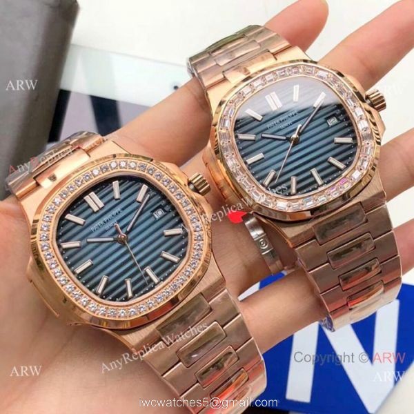 Swiss Replica Patek Philippe Nautilus 5711 Rose Gold Blue Watches