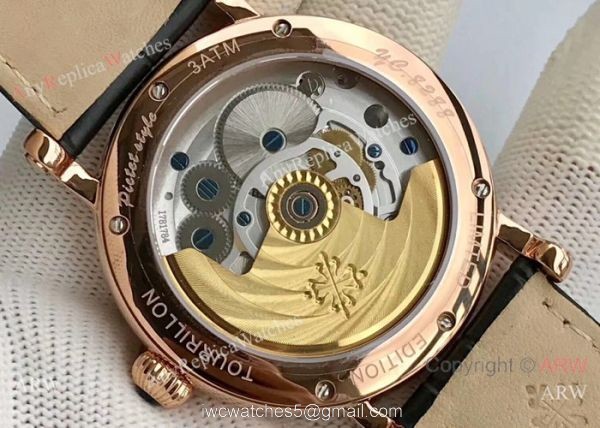 Swiss Grade Patek Philippe Power Reserve Watches Rose Gold Brown leather Strap