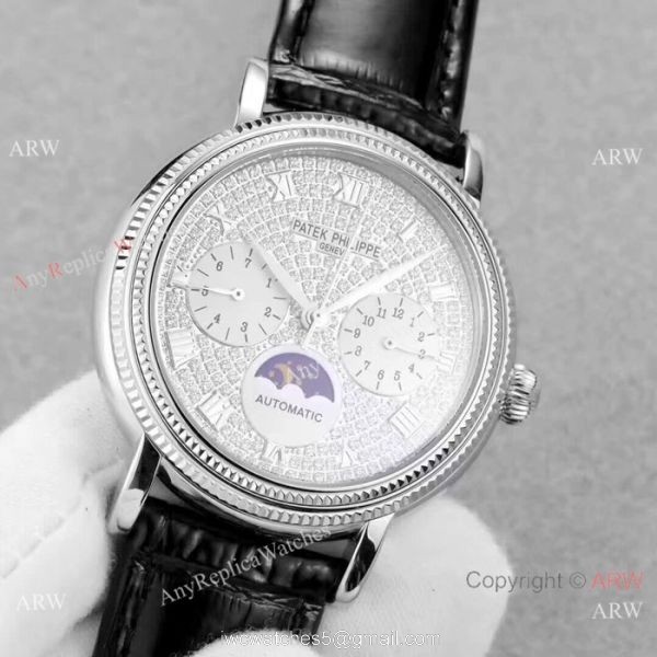 Fake Patek Philippe Complications SS Diamond dial Watch Swiss 9100