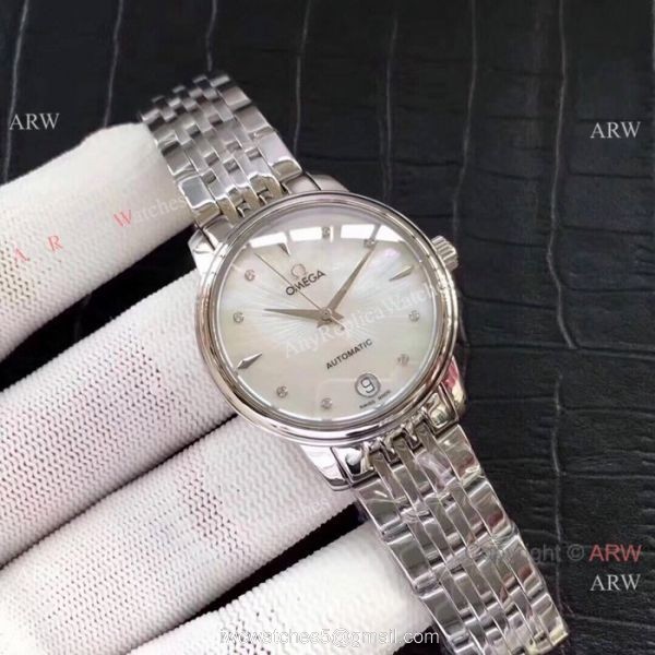 Replica Omega Women Watches Stainless Steel White Mother of Pearl Dial