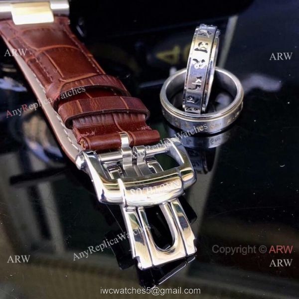 Patek Philippe Nautilus Replica Watches Rose Gold Brown Leather Strap