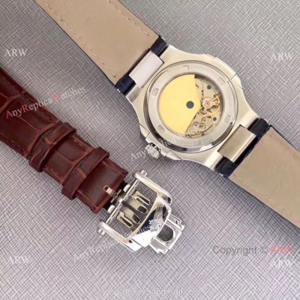 New Patek Philippe Nautilus Watch SS Gray Dial Black Leather Band