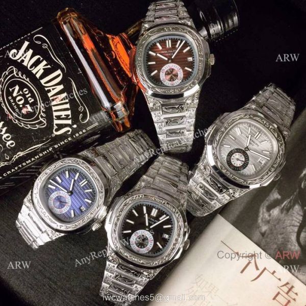 Copy Patek Philippe Engraving Nautilus Stainless Steel Watch Silver Dial