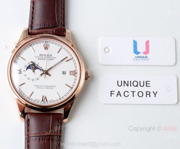 Rolex Datejust Moonphase Swiss 8217 Watches Rose Gold White Face