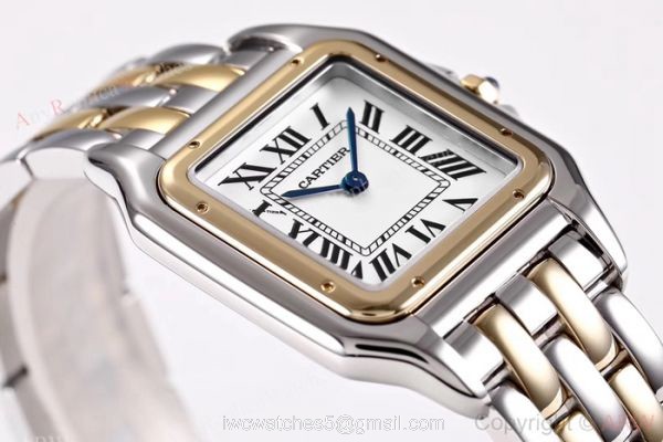 Copy Panthere De Cartier 2-Tone White Dial Watch Swiss Quartz Movement