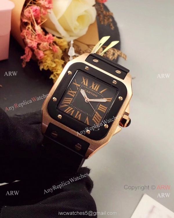 Japan Grade Replica Cartier Santos 100 Rose Gold Watch 35mm