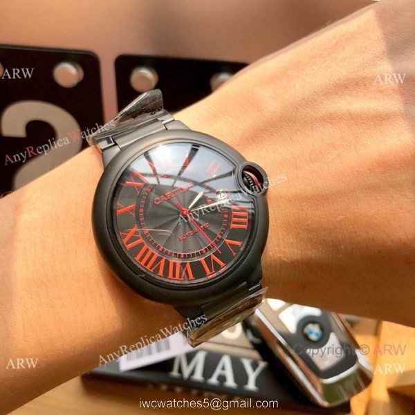 Replica Cartier Ballon Bleu Cartier 42mm PVD Black Dial Watch Swiss 8215