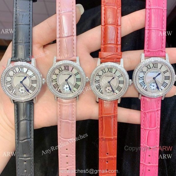 Fashion Cartier Watch Lady Diamond Bezel Black Leather Strap