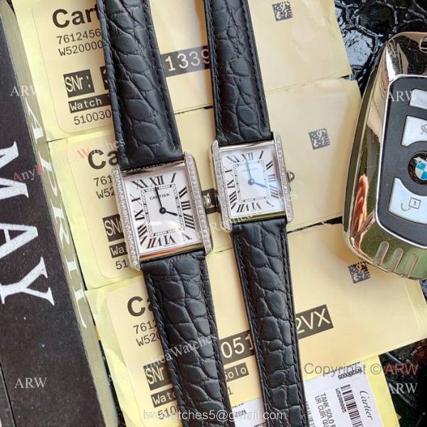 New Copy Cartier Tank Solo Watches Gold Case Diamond Bezel