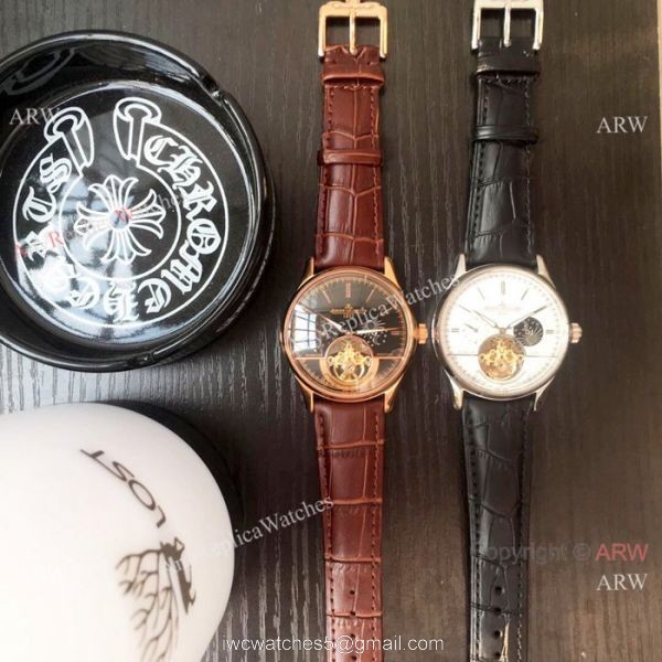 Copy Jaeger-LeCoultre Tourbillon SS Black Leather Strap Watch
