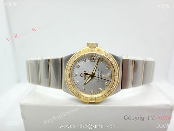 Swiss Copy Omega Constellation Women watch 2-Tone Silver Dial