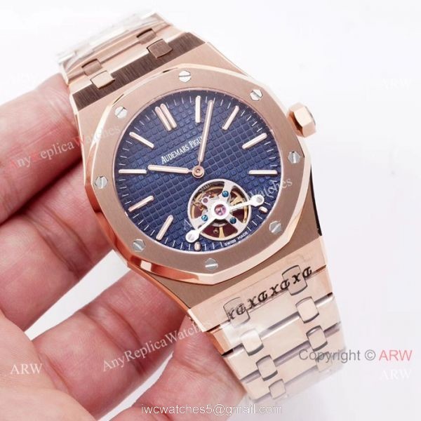 Swiss Copy Audemars Piguet Royal Oak tourbillon Watch Rose Gold Grey Dial