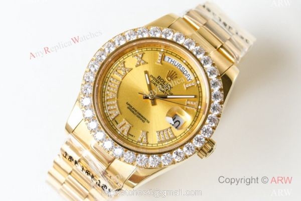 N9 Swiss Grade Rolex Day Date 2 Yellow Gold Diamond Roman Markers Watch 41mm