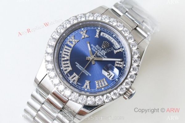 N9 Swiss 2836 Stainless Steel Blue Dial Rolex Presidential 41mm Replica Watch