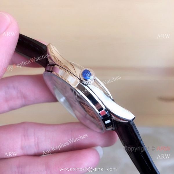 Fake Jaeger LeCoultre Master Tourbillon Moonphase Watch Black Leather Band