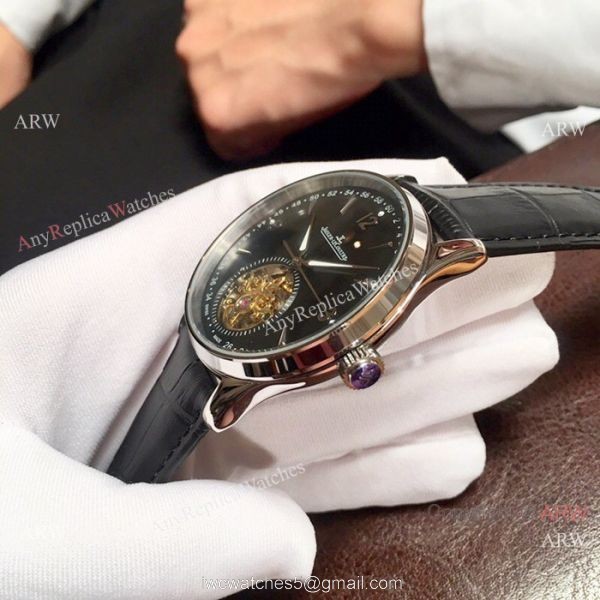 Jaeger-LeCoultre Tourbillon Silver Dial Black Leather Strap 42mm Watch