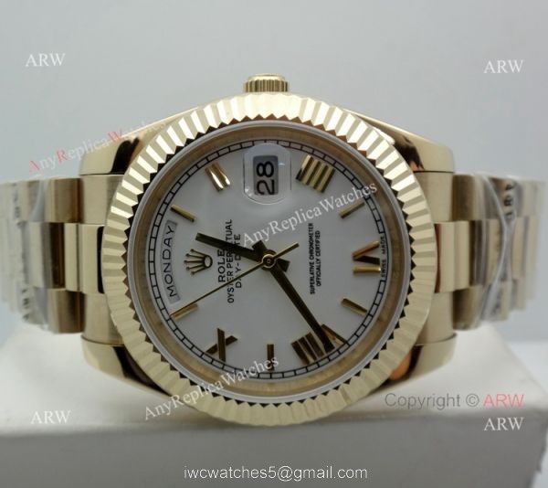 Rolex Day-Date White Dial Yellow Gold Watch 40mm Rolex Presidential Replica Watch