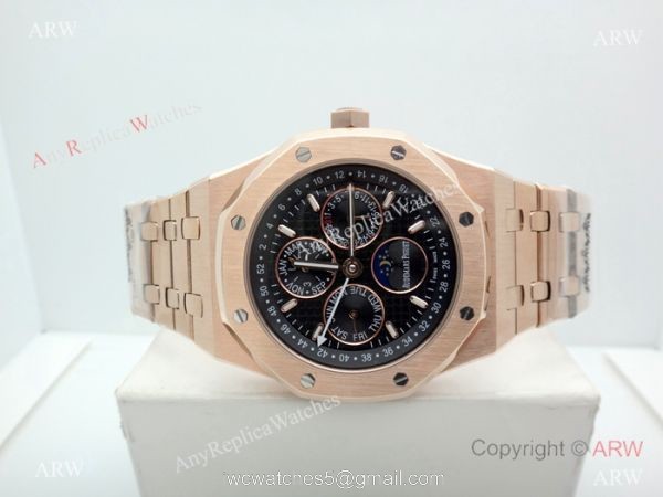 Fake Audemars Piguet Perpetual Calendar Rose Gold Black Watch Low Price