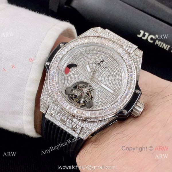 Luxury Copy Hublot Big Bang Tourbillon Iced Out Watch Black Rubber Band